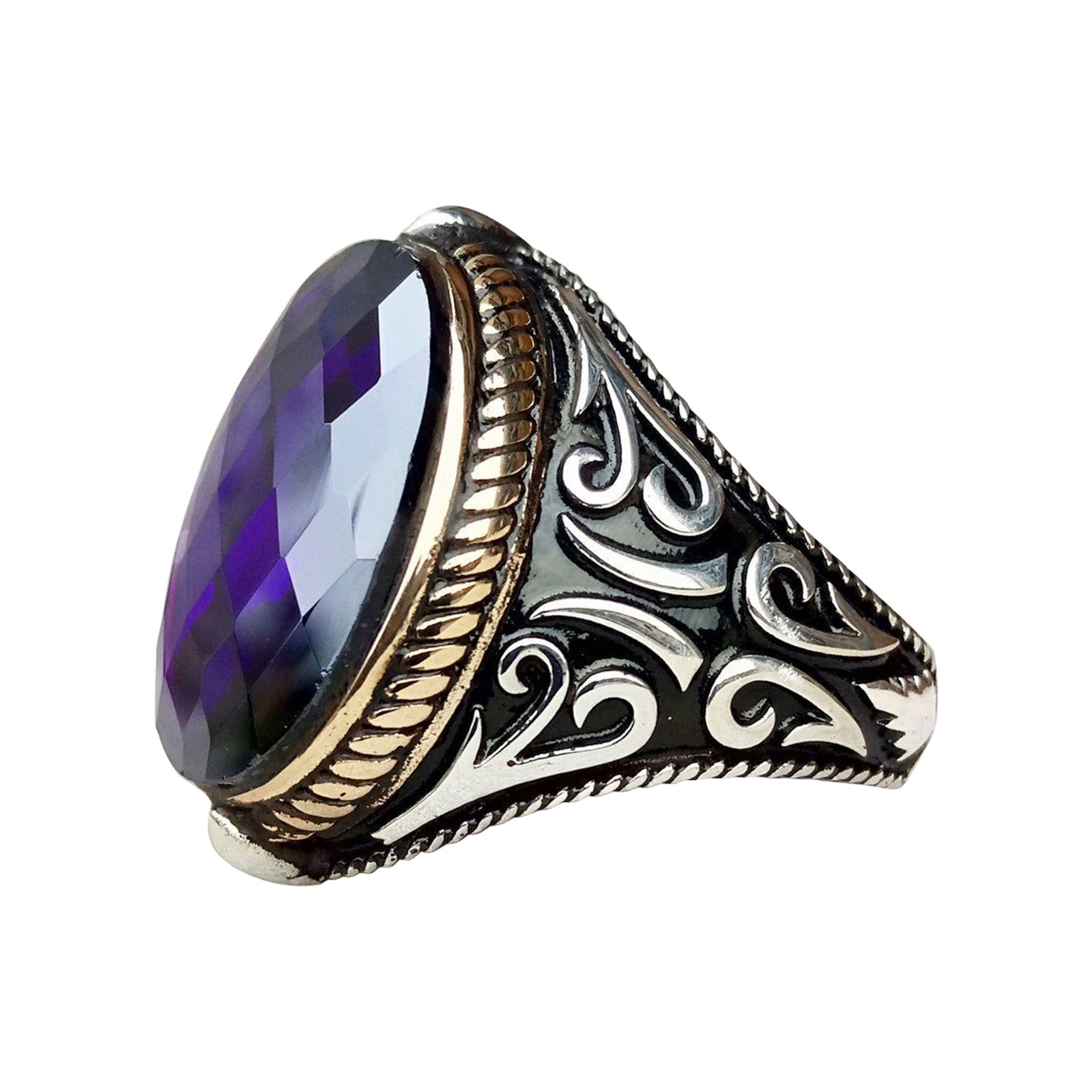 thumbnail image 2 of Moda Elegante Púrpura Piedra Anillo Joyería Anillo de compromiso para las mujeres y los hombres, 2 of 8